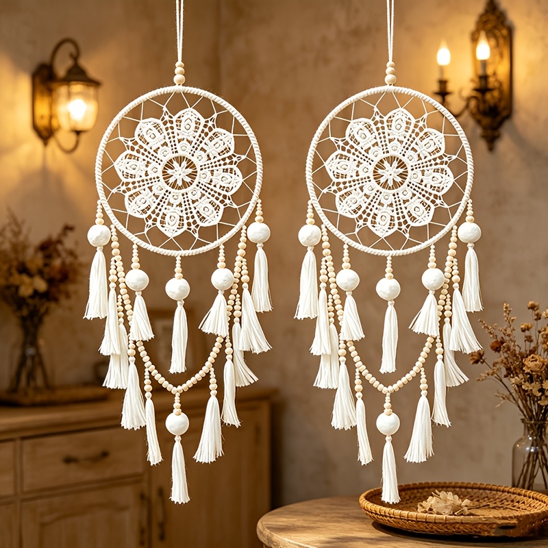 Image of 2pcs Dreamcatcher Finished Ornaments And Charms Living Room Indoor Room Background Decoration Wall Decor Wedding Scene Aerial Hanging Pendant Creative Handmade Easy Exquisite Gift Present