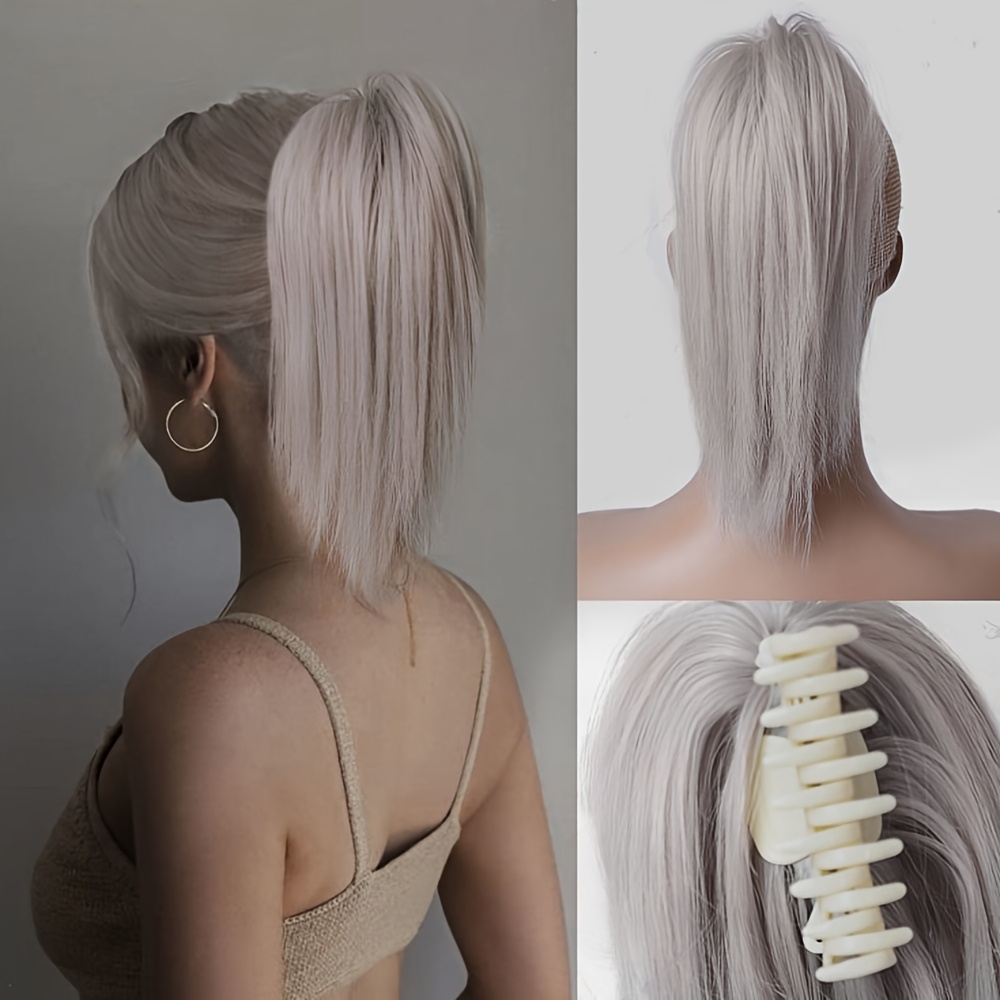 Hairpiece With Elastic Band, Hair Bun With Claw Clip, Synthetic Hairpiece, Split, , Straight Ponytail Extension For Women, Messy Hairpiece