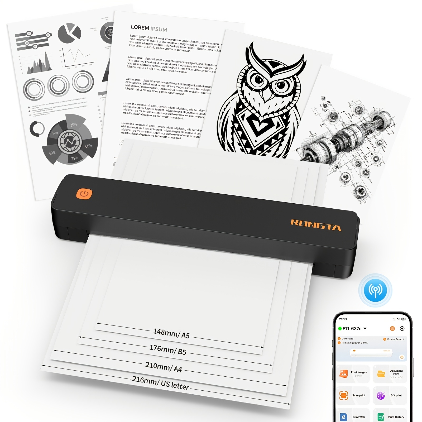 TEMU RONGTA F11B Imprimante Thermique Compacte, Imprimante Portable Fil, Thermique 8.5X11 Pouces, Parfaite /Bureau/Voyage, Compatible avec iOS/,