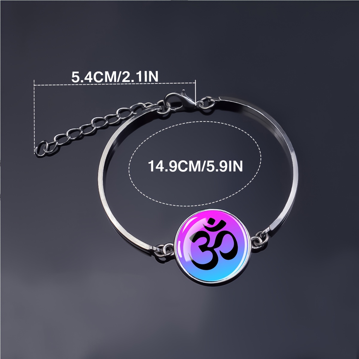 Gradient Purple Blue Om Symbol Glass Dome Bangle Bracelet