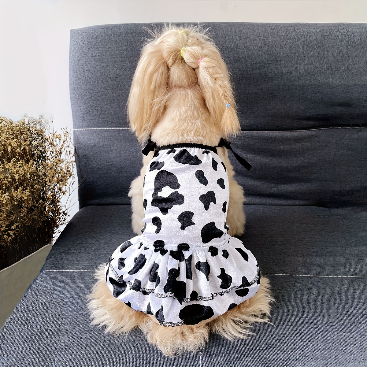 TEMU 1pc Adorable Cow Graphic Dog Dress With Trim And Princess Cat Dresses