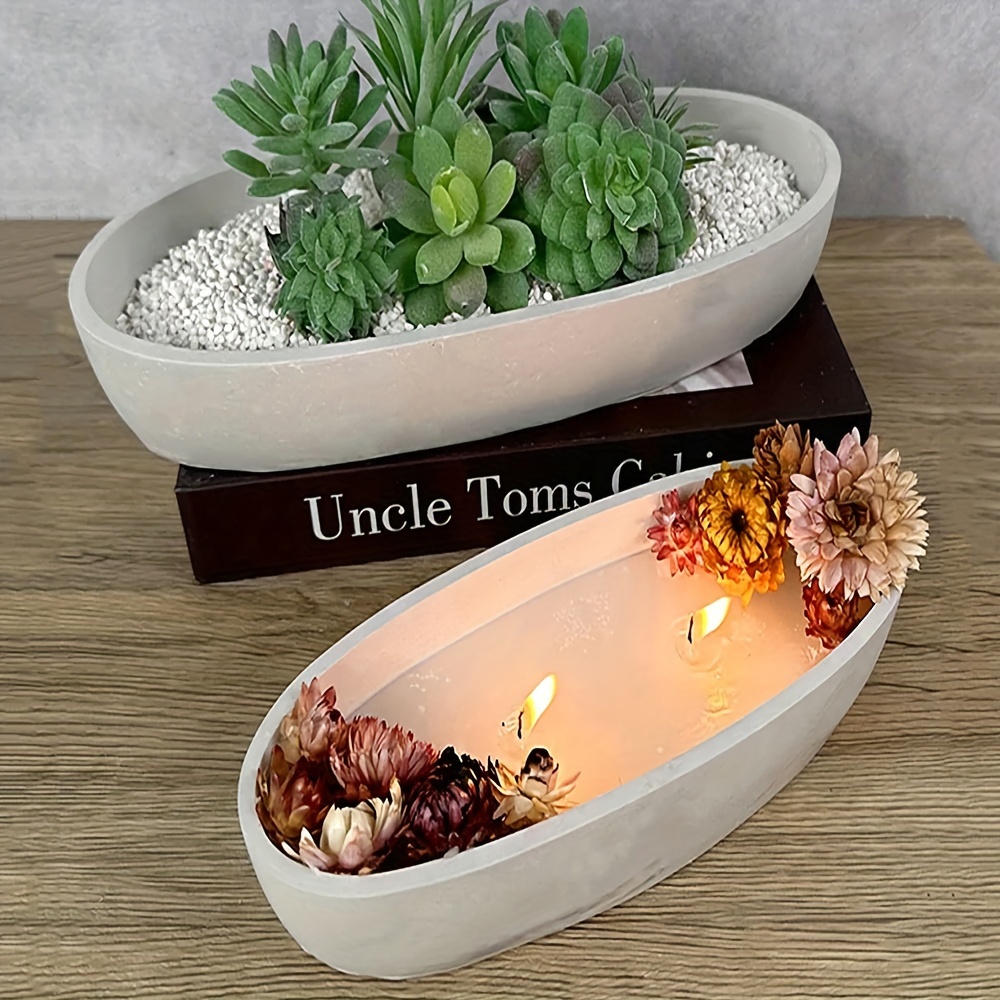 

Moule en silicone pour bougeoir en béton et pot de succulentes - Moule de coulée en plâtre polyvalent elliptique pour résine époxy, plateau de rangement en ciment et récipient à bougie