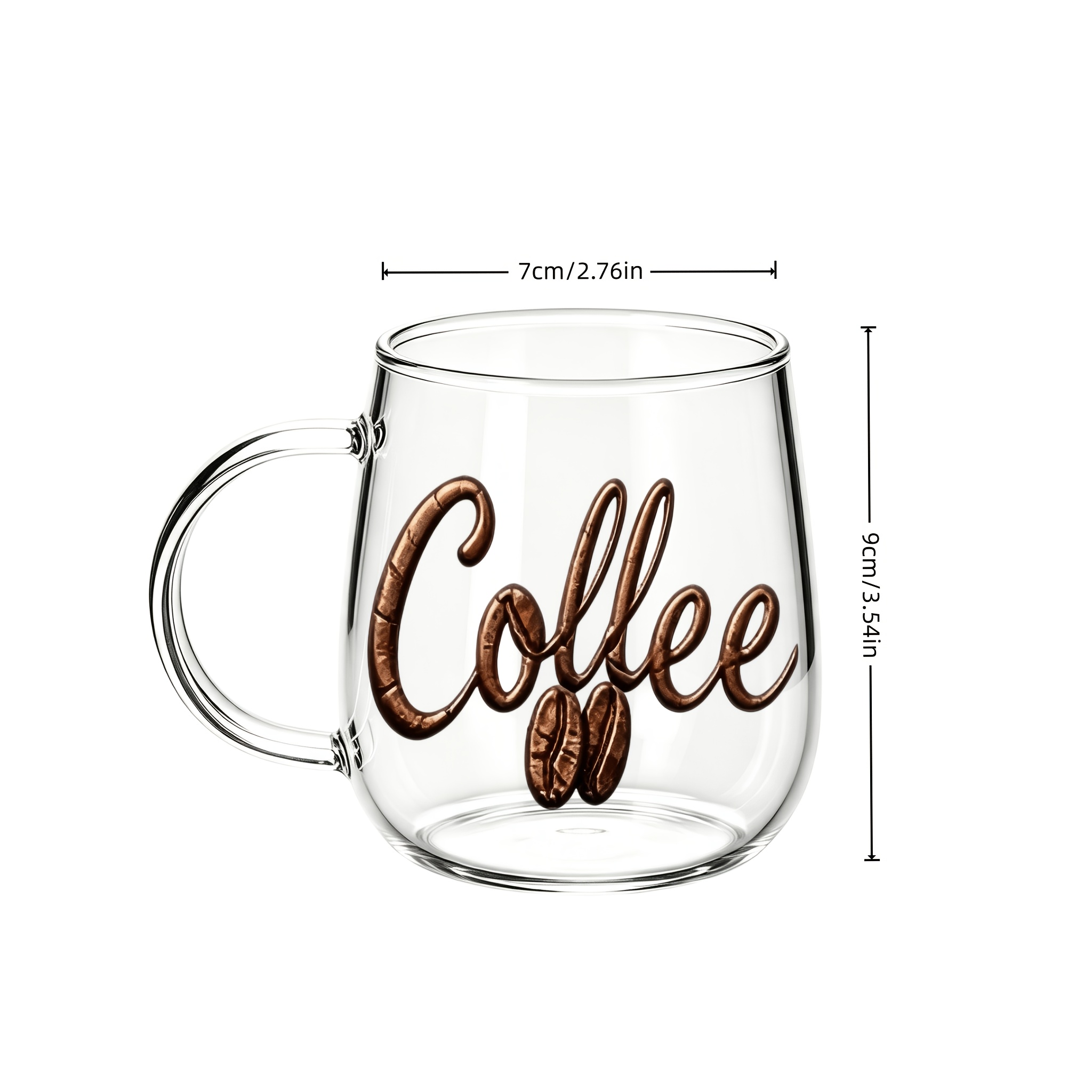 TEMU 1 tasse en verre rétro avec motif de de café, tasse transparente résistante à la chaleur en borosilicate de haute qualité avec poignée