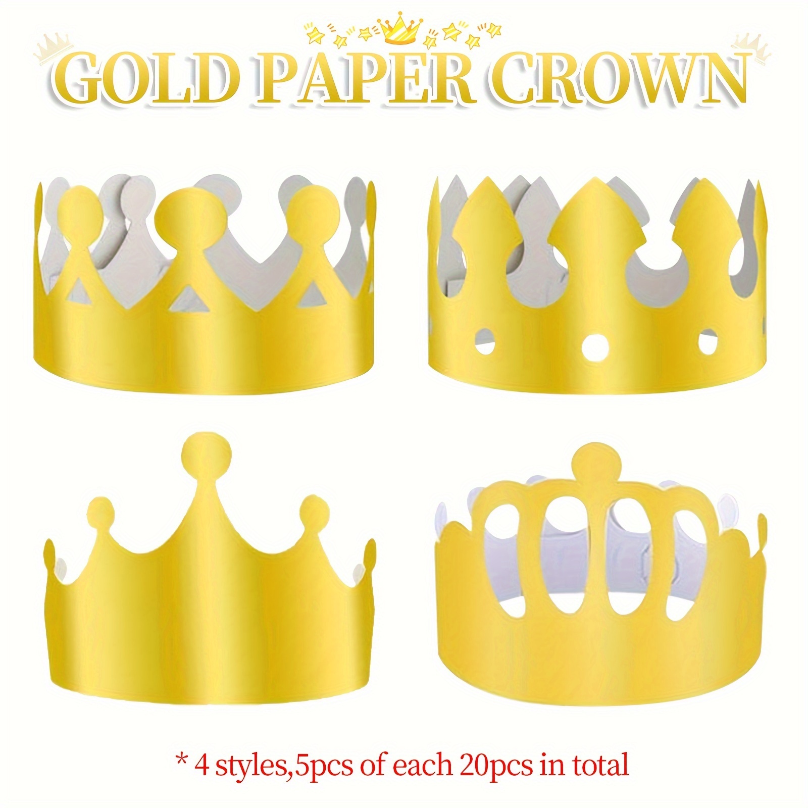 

20pcs, Golden Paper Crown, Golden King Crown Cardboard Diy Party Golden Foil Crown Hat For Boys And Girls Princess Birthday Party