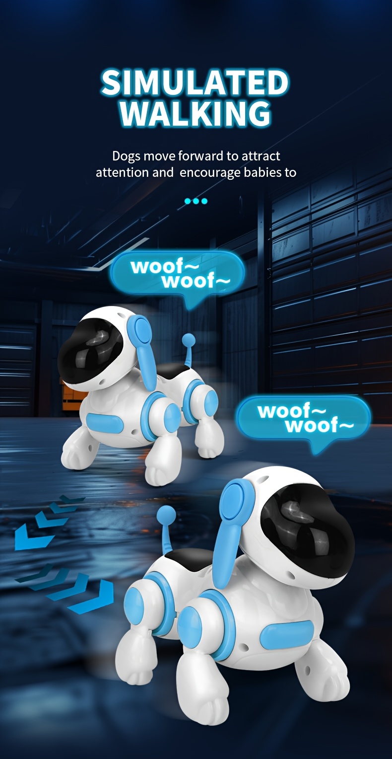 Juguete interactivo de robot perro que canta y camina para niños pequeños - Compañero de aprendizaje temprano con música, modo de baile, velocidad ajustable y luces, plástico ABS duradero, alimentado por batería (baterías no incluidas) - Azul cielo, verde claro, rosa, entretenimiento para niños pequeños, diseño juguetón, seguro para niños pequeños