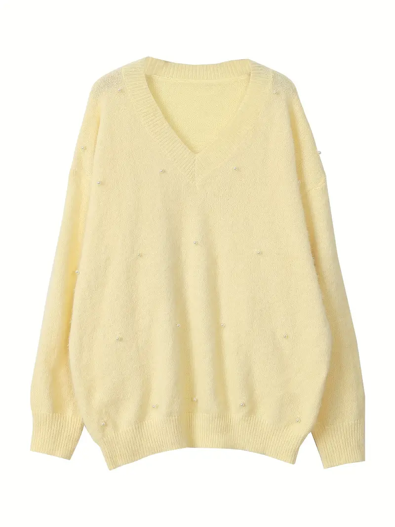 V-Neck Pearls Colorful Gradient Fluffy Sweater V-Neck Pearls Colorful Gradient Fluffy Sweater