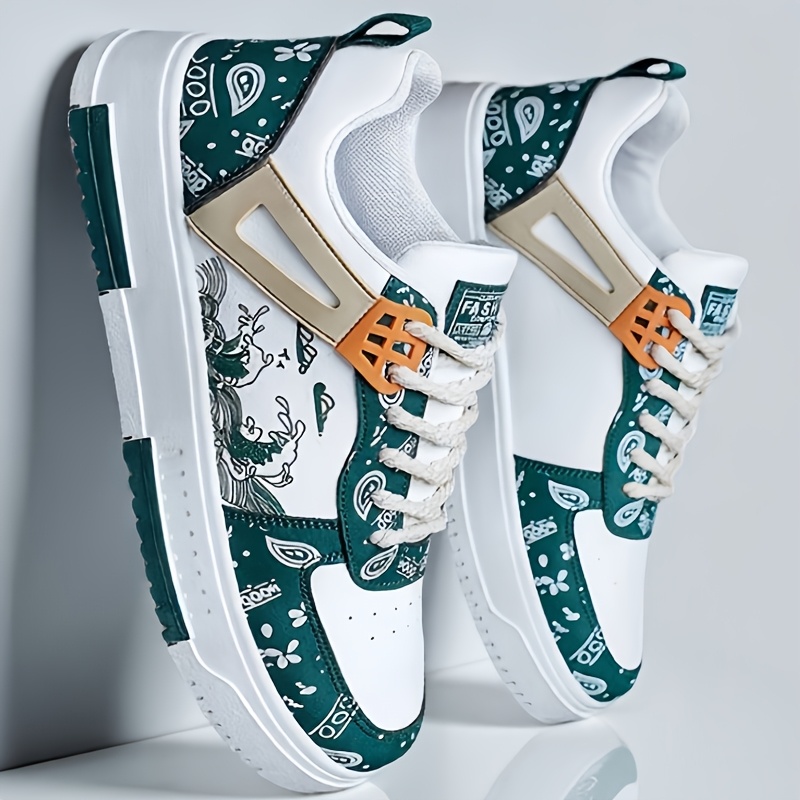 TEMU Fashion Casual Men's Sneakers | Trendy Versatile Sports Walking Shoes, Low-top With Cartoon Pattern, Lace-up Closure, Lightweight Pvc Sole