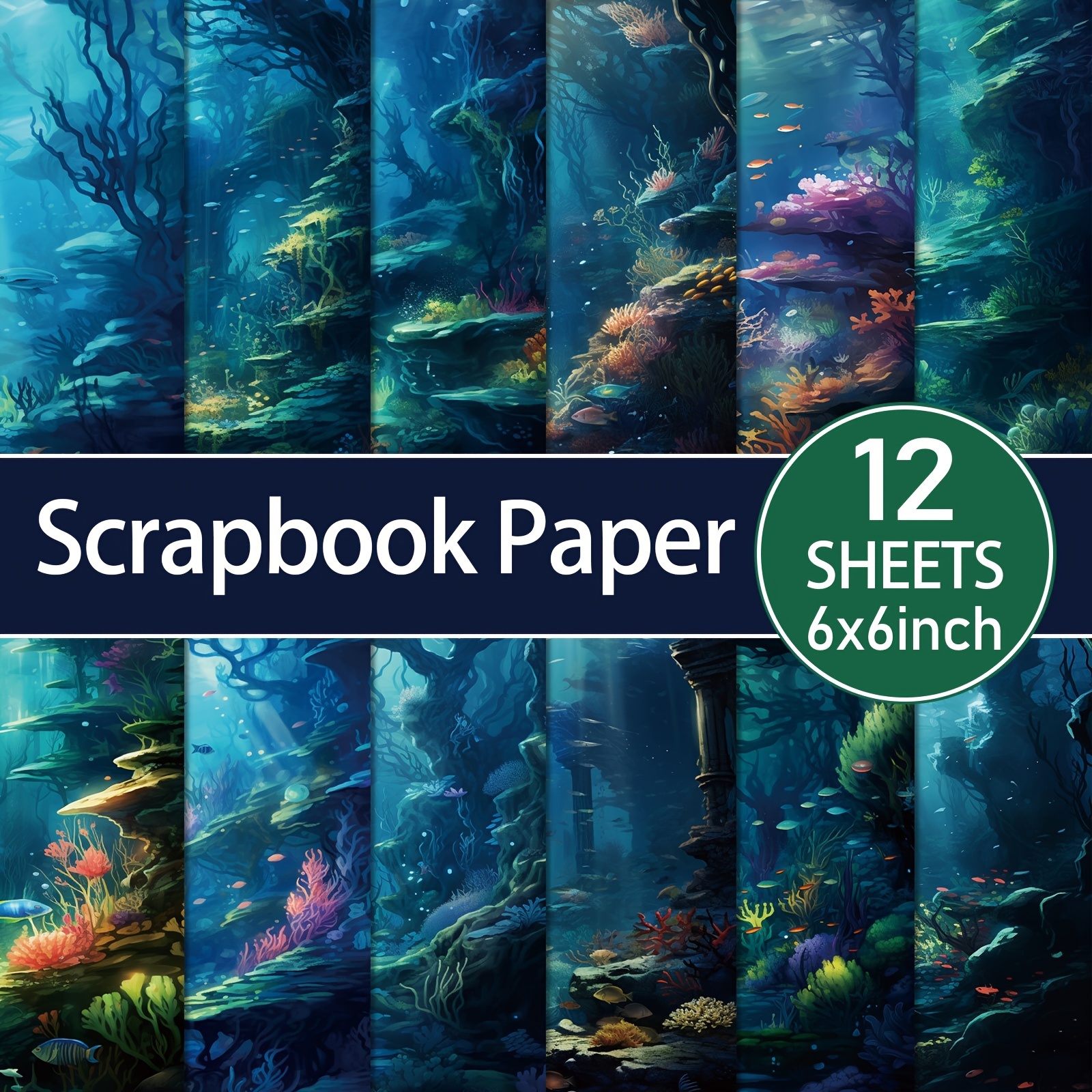 Image of 12 Sheets Paper Pad - 6x6 Inch Deep Sea Themed Craft Cardstock, Decoration Scrapbooking, Birthday Gift Paper Pad, Party Supplies, Card Making Photo Album Decor