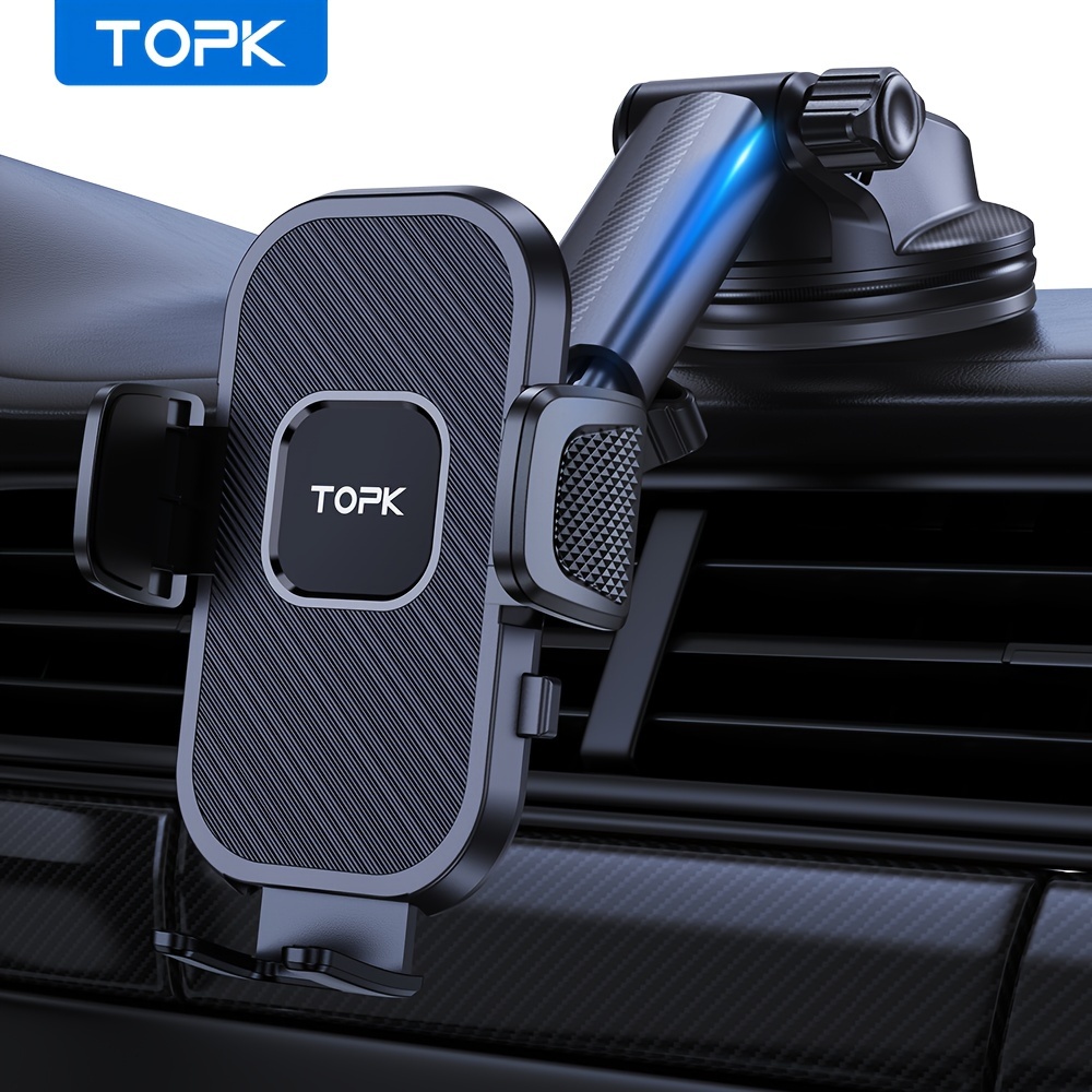 TEMU Topk D38n Car Phone Mount - Durable, Adjustable For Dashboard & Windshield, Waterproof, Fits For Iphone 15/14/13/12 Pro Max & S24 Ultra