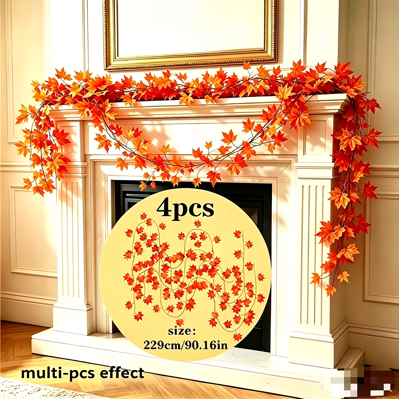 TEMU 4 Strands, Total Length Approximately 916cm / 360.64 Inches, Artificial Maple Leaf Gradient In Red, Orange, And Yellow, Rattan Autumn Hanging