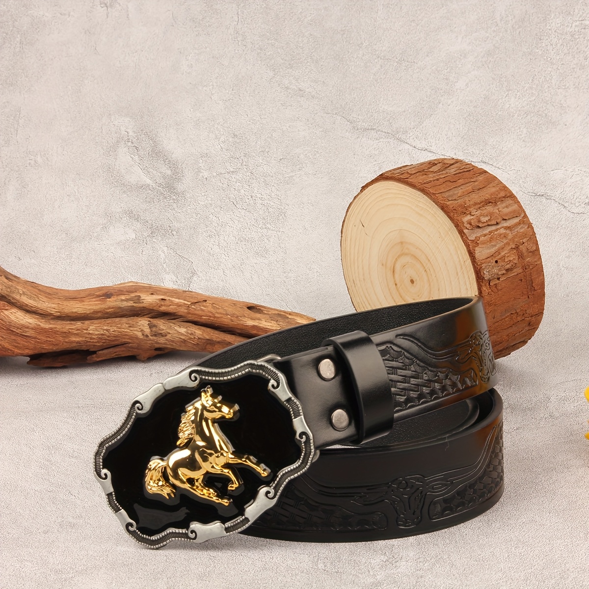 Men's Western Wide Belt with Perforated Buckle Pattern