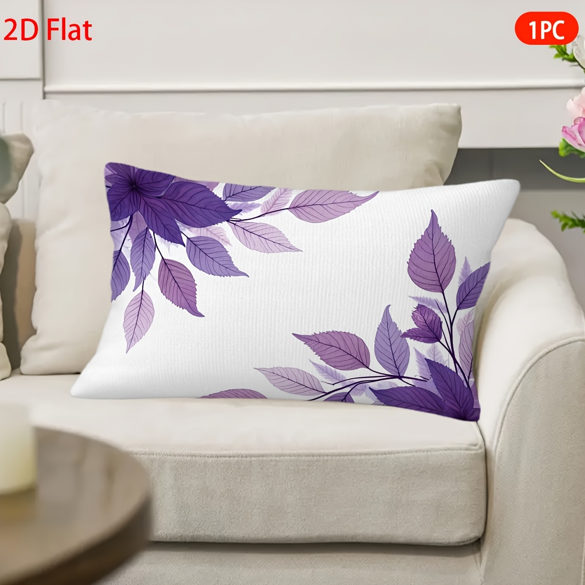 TEMU Fundas de cojín 2D, 1 pieza, Hojas púrpuras, Fundas de felpa cortas con estampado, Cosidas exquisitamente, Adecuaciones cómodas para el hogar, (