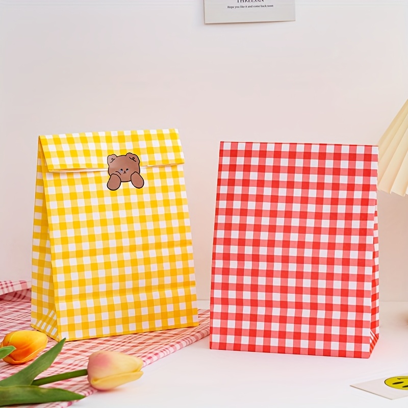 

[50pcs Cute Gift Bags] 50-pack Cute Gift Bags With Adhesive Labels, Square Bottom Paper Bags For Desktop Storage And Packaging