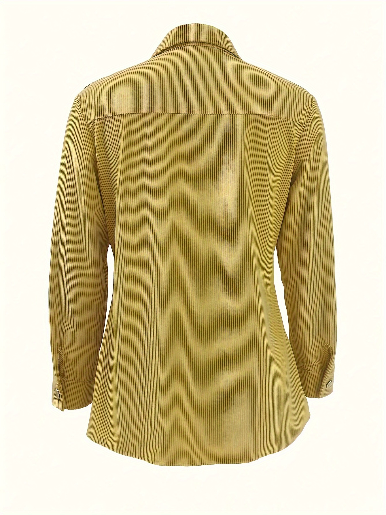 Elegant Mustard Yellow Corduroy Jacket for Women - Chic Long Sleeve Button-Up with Pockets, Polyester, Machine Washable, Ideal for Casual Outings, Allseason Apparel|Elegant Buttonup|Structured Appearance