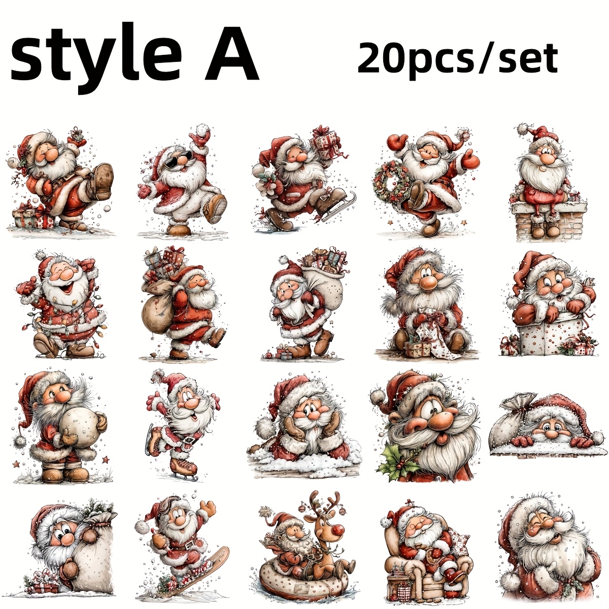 2d Flat 20pcs Set Of Cute Santa Claus Stickers For Scrapbooking