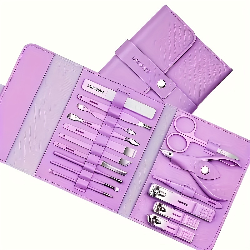 

16pcs Manicure & Pedicure Kit: Stainless Steel Nail Clippers, Cuticle Trimmer, Ear Pick - Modern Travel Grooming Set With Storage Case