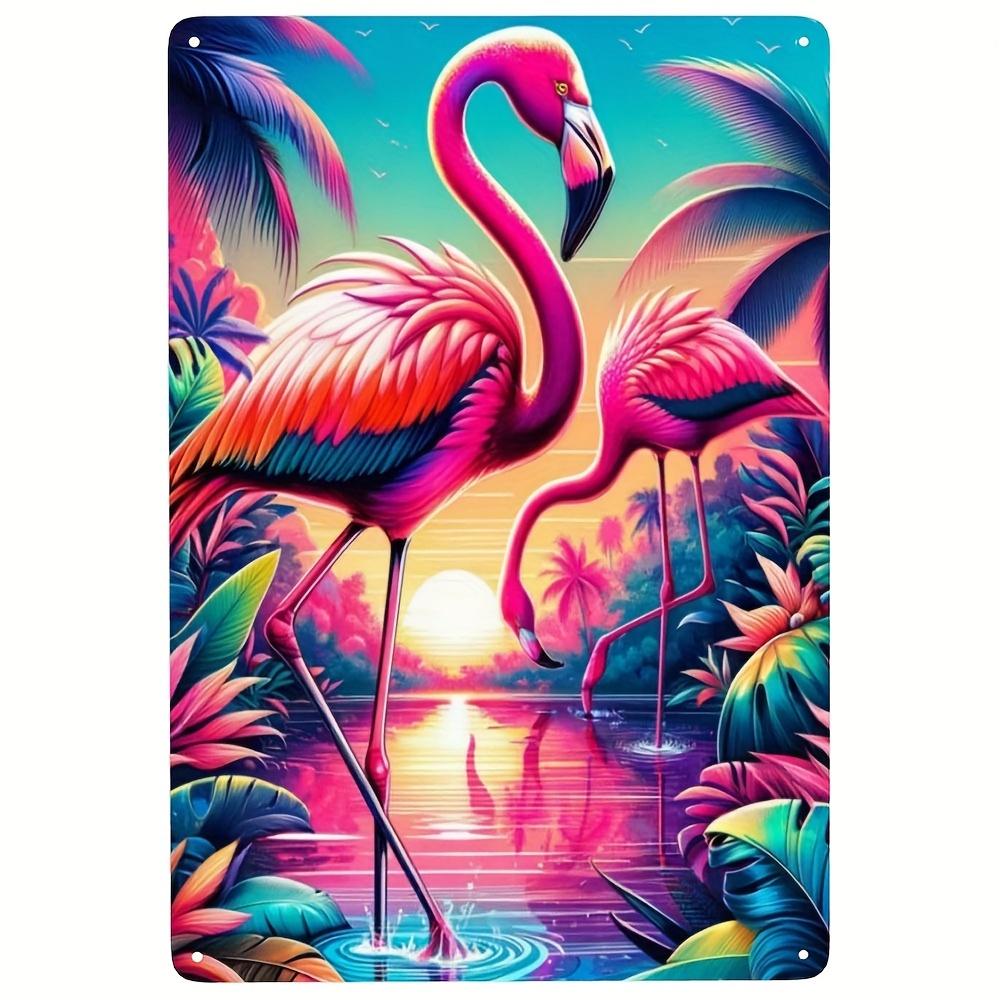 

1pc Tropical Sunset Flamingos Metal Tin Sign, Vibrant Colors, Retro Style Wall Art Decor, Indoor & Outdoor Decorative Sign, Ideal For Garden & Living Room, Wildlife Lovers Nostalgic Gift