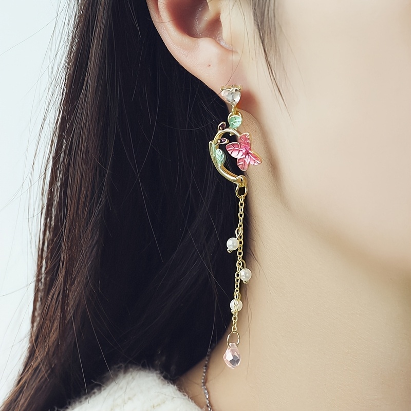 Women's Forest-Style Butterfly Tassel Drop Stud Earrings