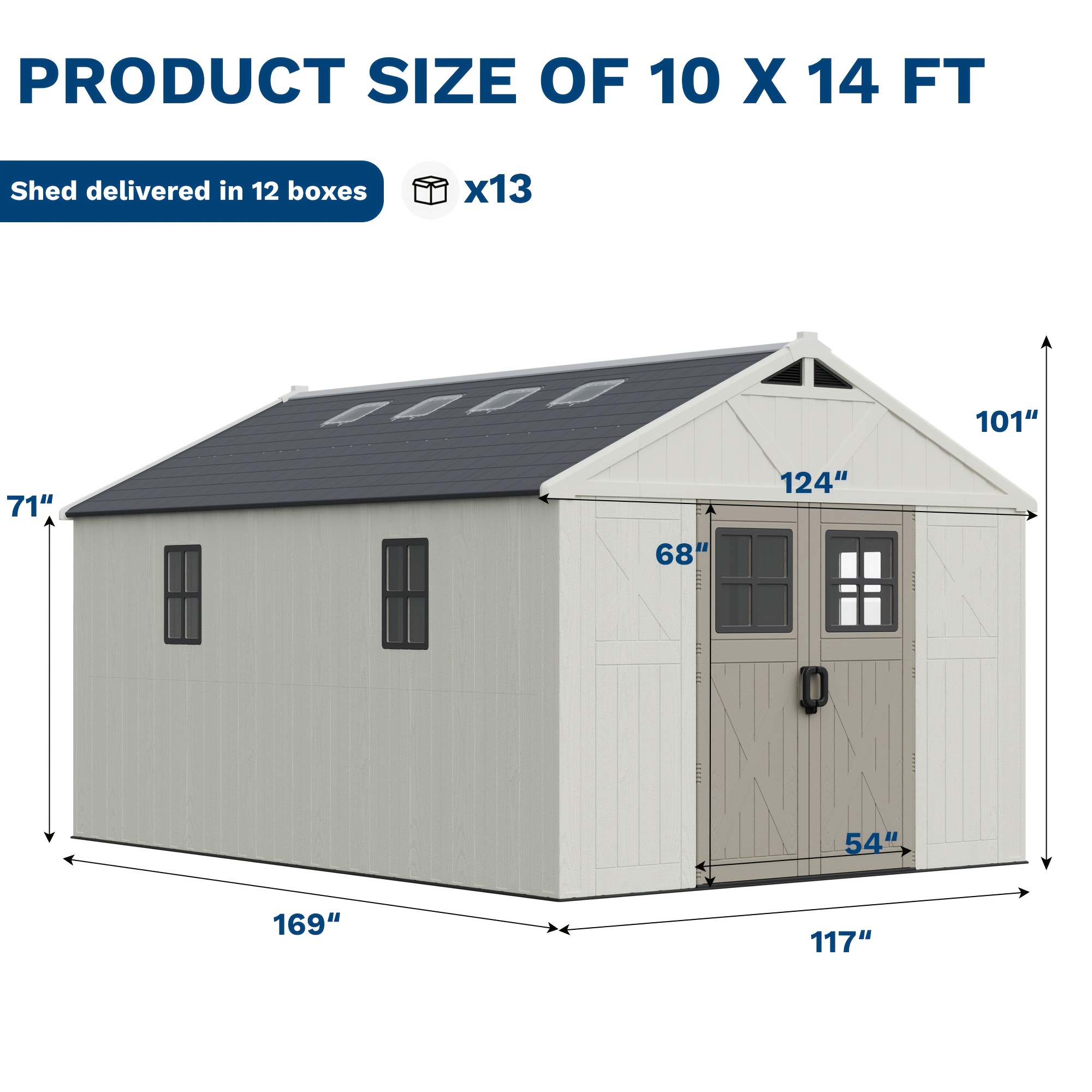   10 x 16 ft storage shed resin outdoor large capacity garden sheds with floor and windows plastic patio outdoor storage with lockable door for tool bike garbage backyard four sizes 6x4 10x8 10x14 10x16