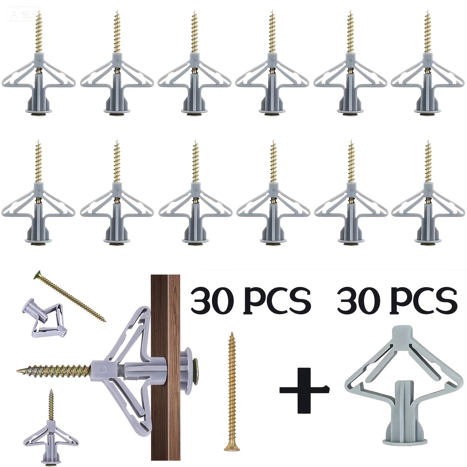 E-shop 30/60 Metall Schrauben und Kunststoffanker Kombination, Multifunktionales Flugzeugförmiges Kunststoffrohr und Schrauben Set, Universelle