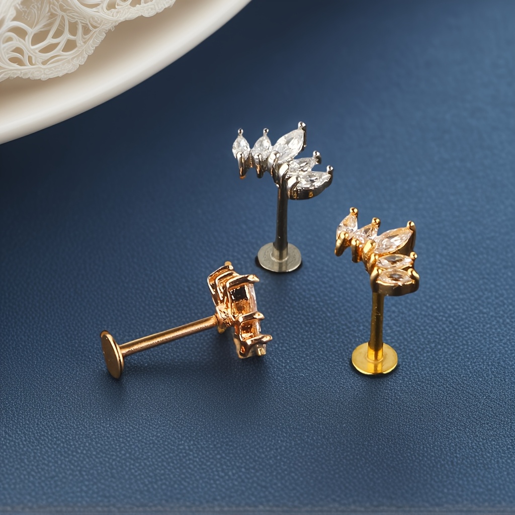 Women's 2D Flat Flower Cartilage Earring with Zircon Inlay