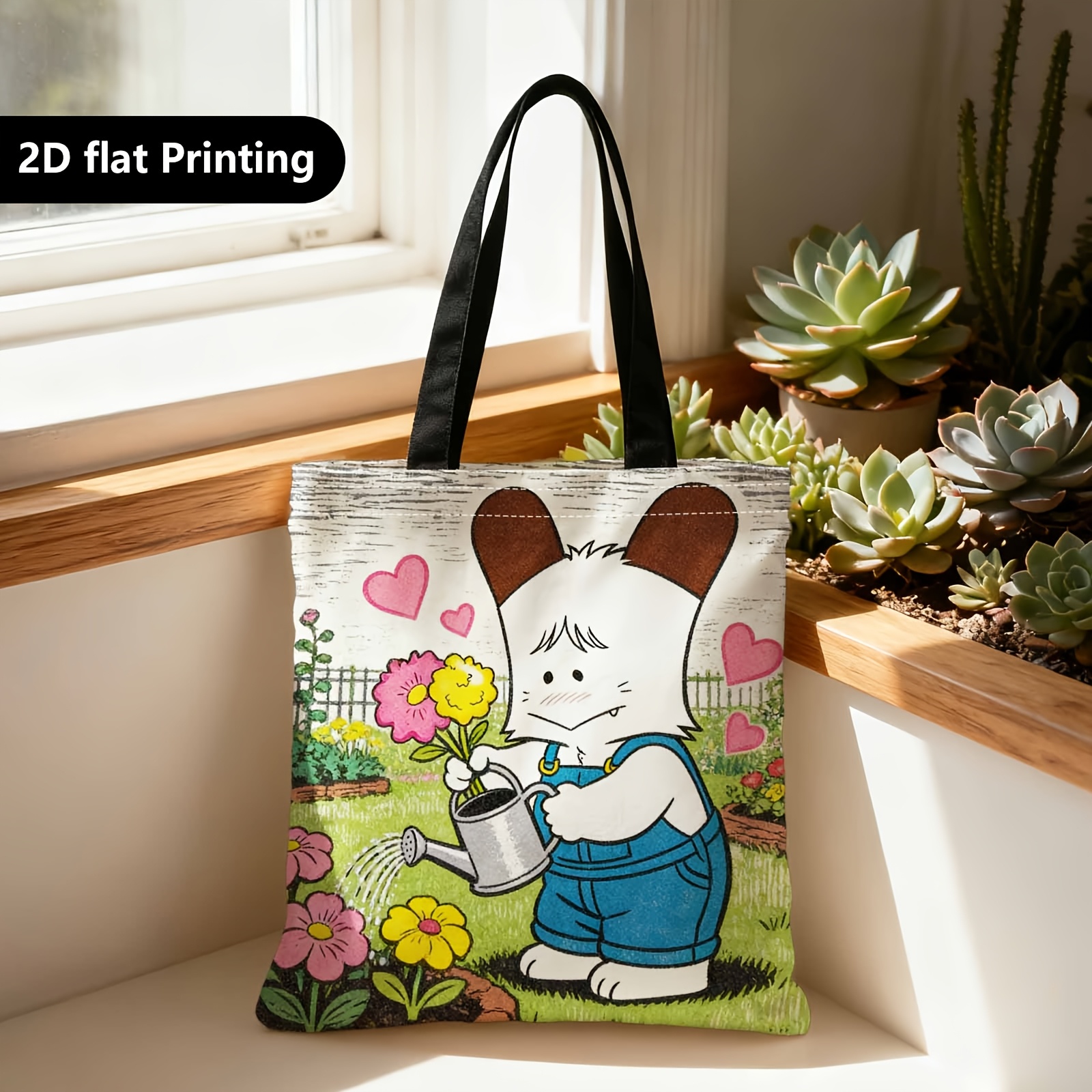 TEMU Shopper Bag,shopping Portable Shoulder Back Hand-held Bag,2d Double-sided Ing,gardening, Ing Flowers, Character,suitable For Travel, Cosmetics,