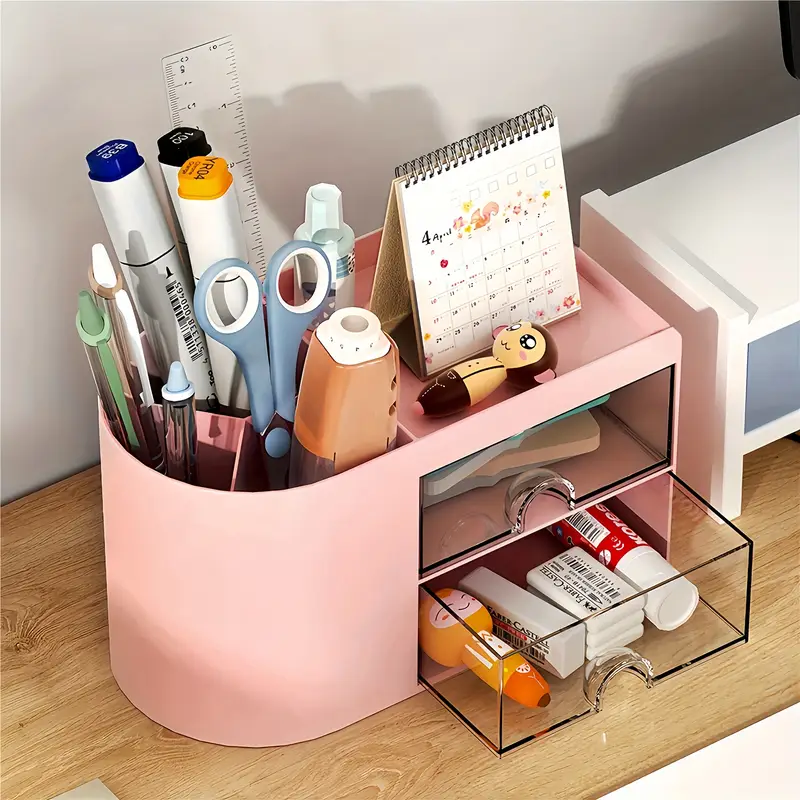 desktop pen holder storage drawer organizer dual drawer stationery cosmetics jewelry shelf for office desk perfect gift for back to thanksgiving halloween christmas and more Product details 6