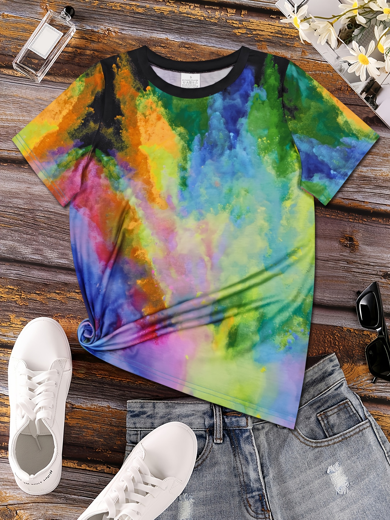 Women's Color Block Short Sleeve Top - Casual Loose Fit T-Shirt, Yellow, Medium