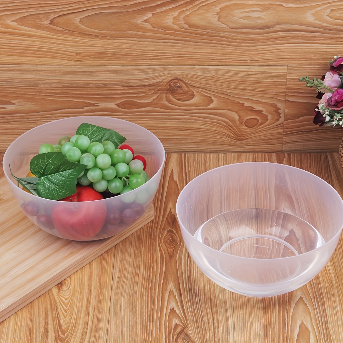 

2-piece Versatile Plastic Bowls - Microwave Safe, Round Transparent Salad, Soup, Fruit & Dessert Serving Dishes