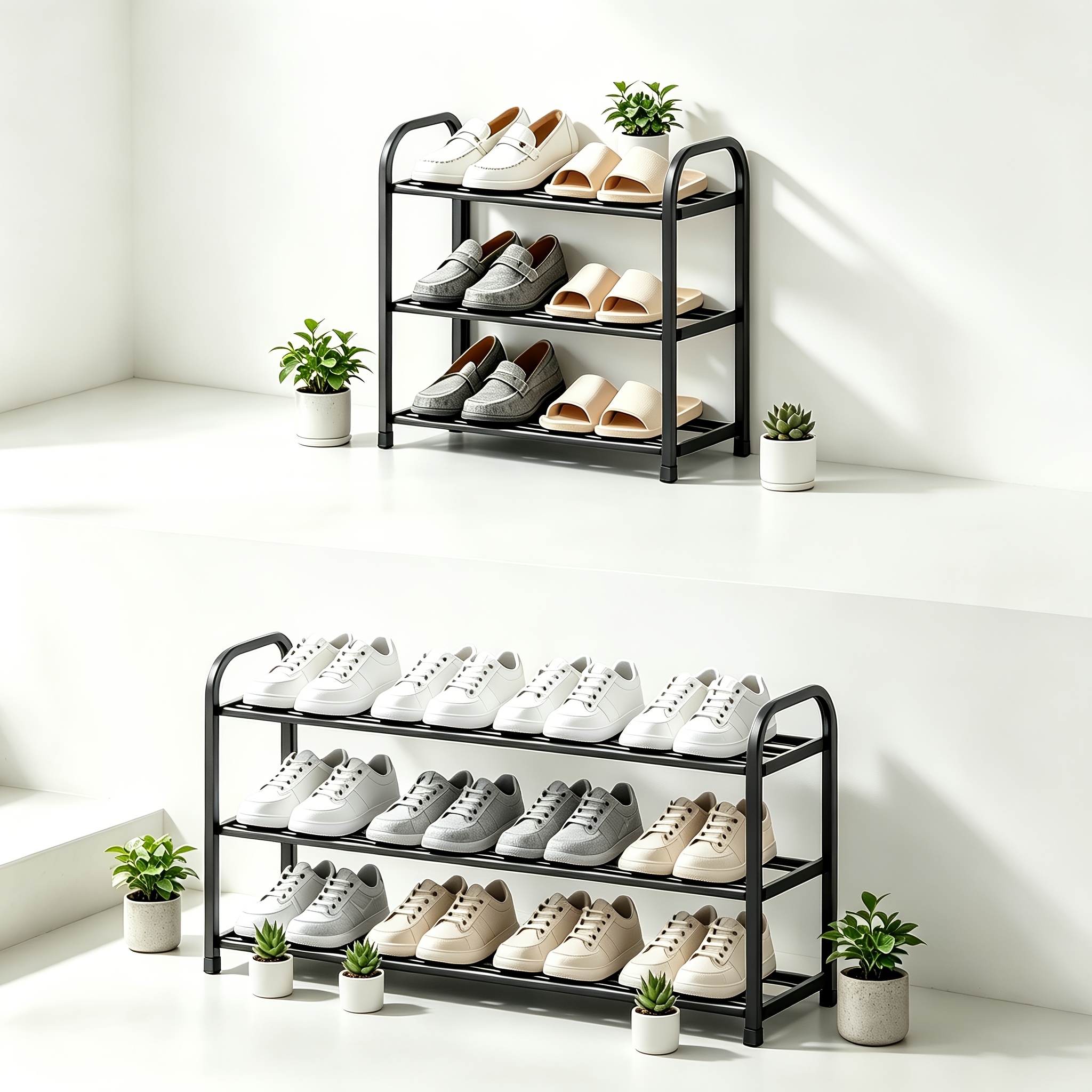 TEMU Étagère à chaussures rétractable en métal à 2/3/4 niveaux, organisateur extensible et empilable tout métal robuste, grande étagère de rangement