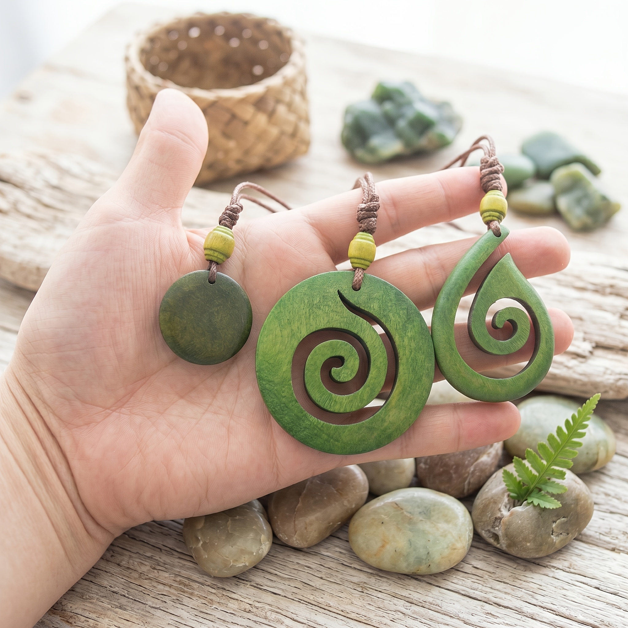 Bohemian Wood Spiral Necklace with Adjustable Wax Knot