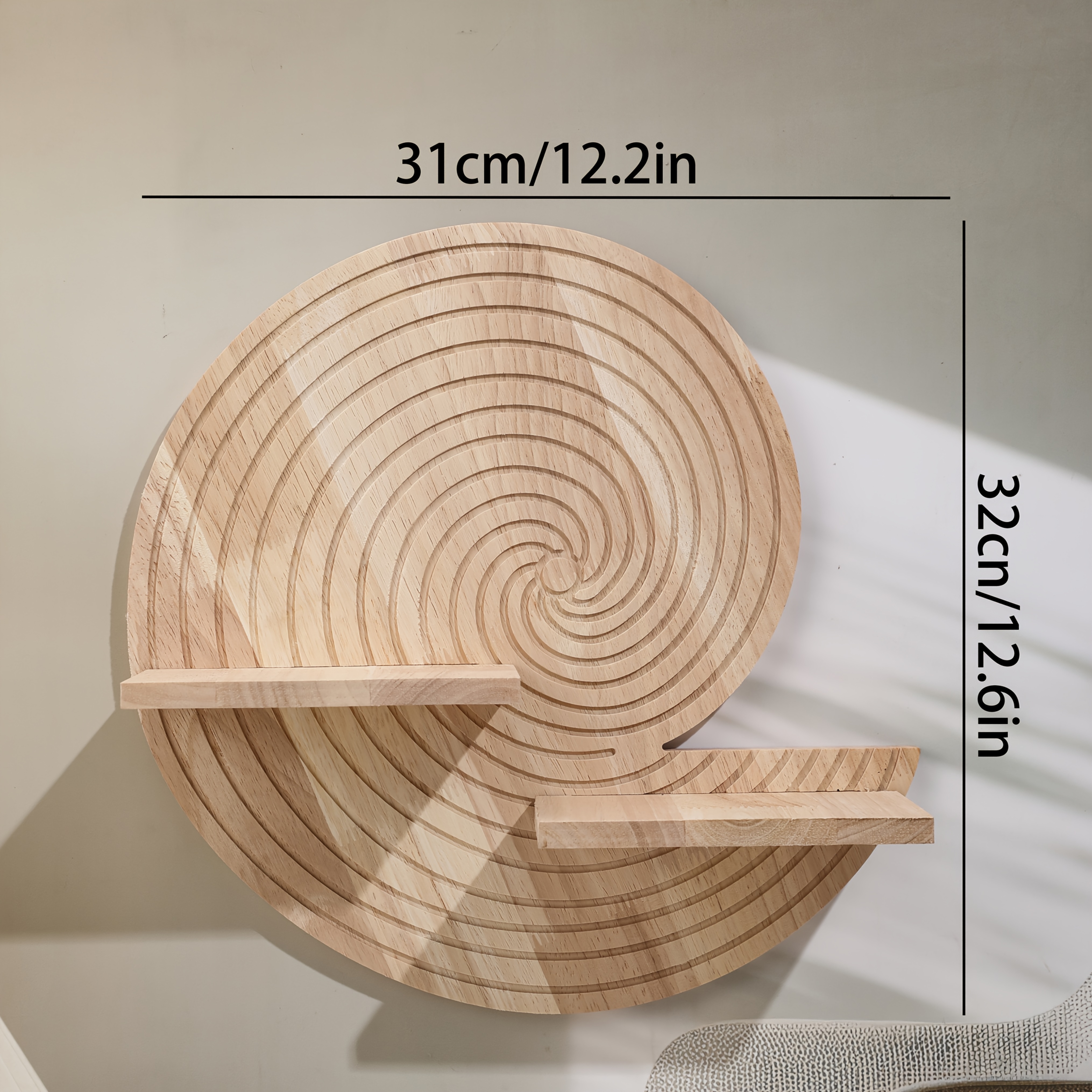 TEMU Étagère Murale en Bois Ondulée Spirale, Étagère Murale Flottante en Naturel Sculpté, Étagère d' d'Art Mural Géométrique Moderne pour Salon,