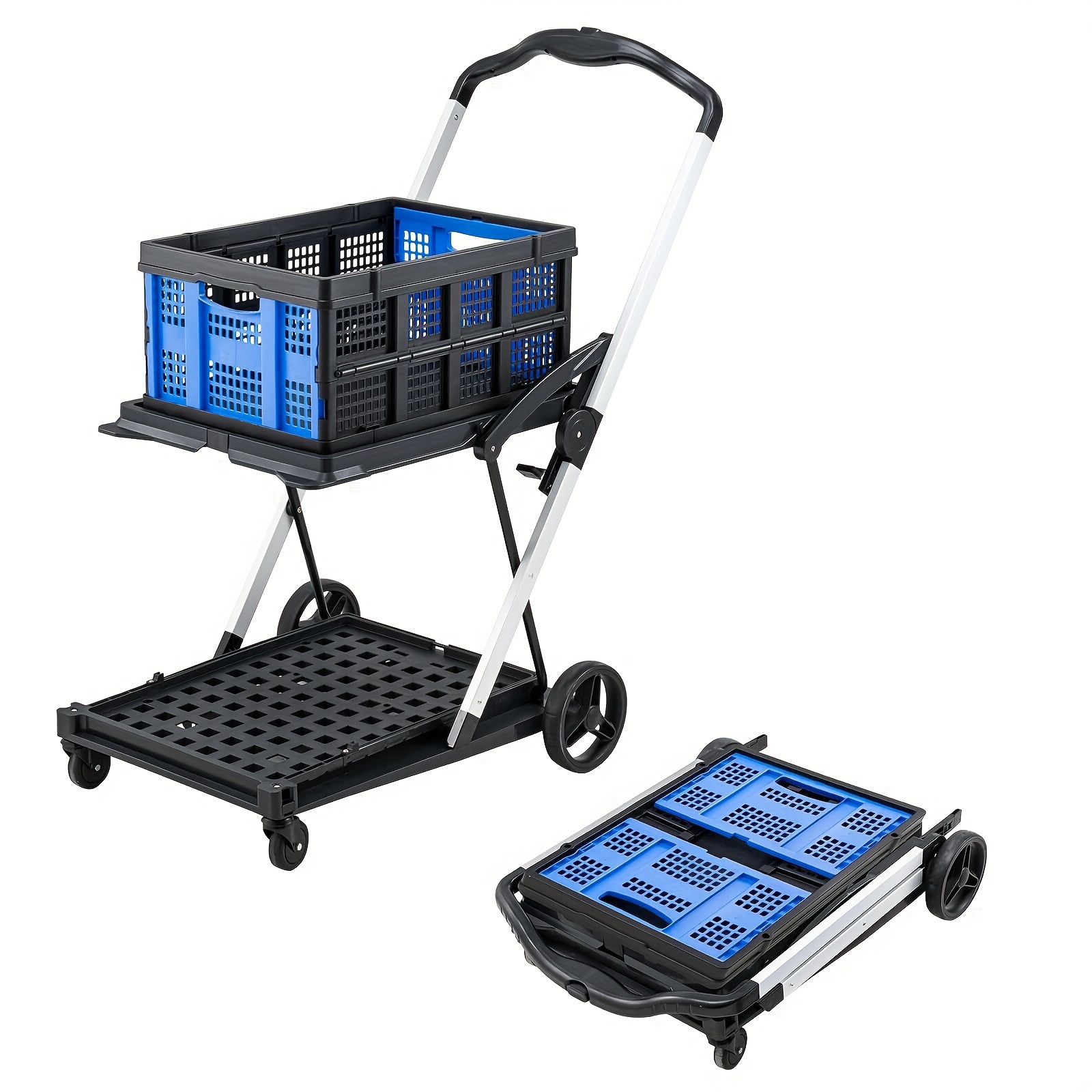 Chariot de courses pliable de 35 kg, chariot de rangement avec