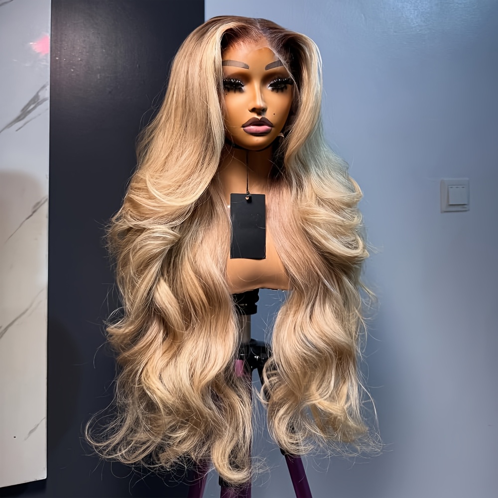 Ombre Blonde Lace Front Wigs For Women Blonde Body Wave Wig 13*4 Loose Curly Wave Synthetic Lace Front Wig Glueless Lace Frontal Wigs Christmas Gift