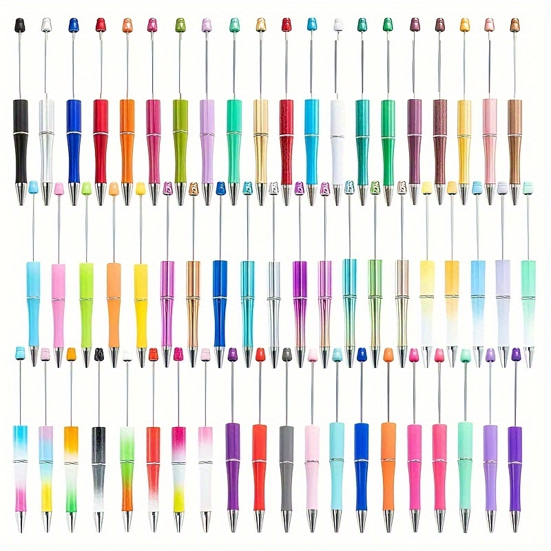 

50pcs Multicolor Plastic Beadable Ballpoint Pens Diy Pen Set With Black Ink For Office & School Supplies Back To School Gift Suitable For Ages 14+