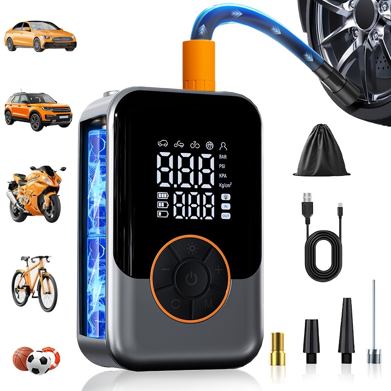 compresor de aire port til sin varillas para         luz led de emergencia 4x   o r   sin cable equipado con   a recargable compresora el ctrica con pantalla digital ideal para autos motocicletas bicicletas y balones deportivos bomba para     de coche inflador para motocicleta   o compacto bomba   materiales   calidad motor eficiente bomba a   a usuarios de kits de emergencia ciclistas inflador     port til 10