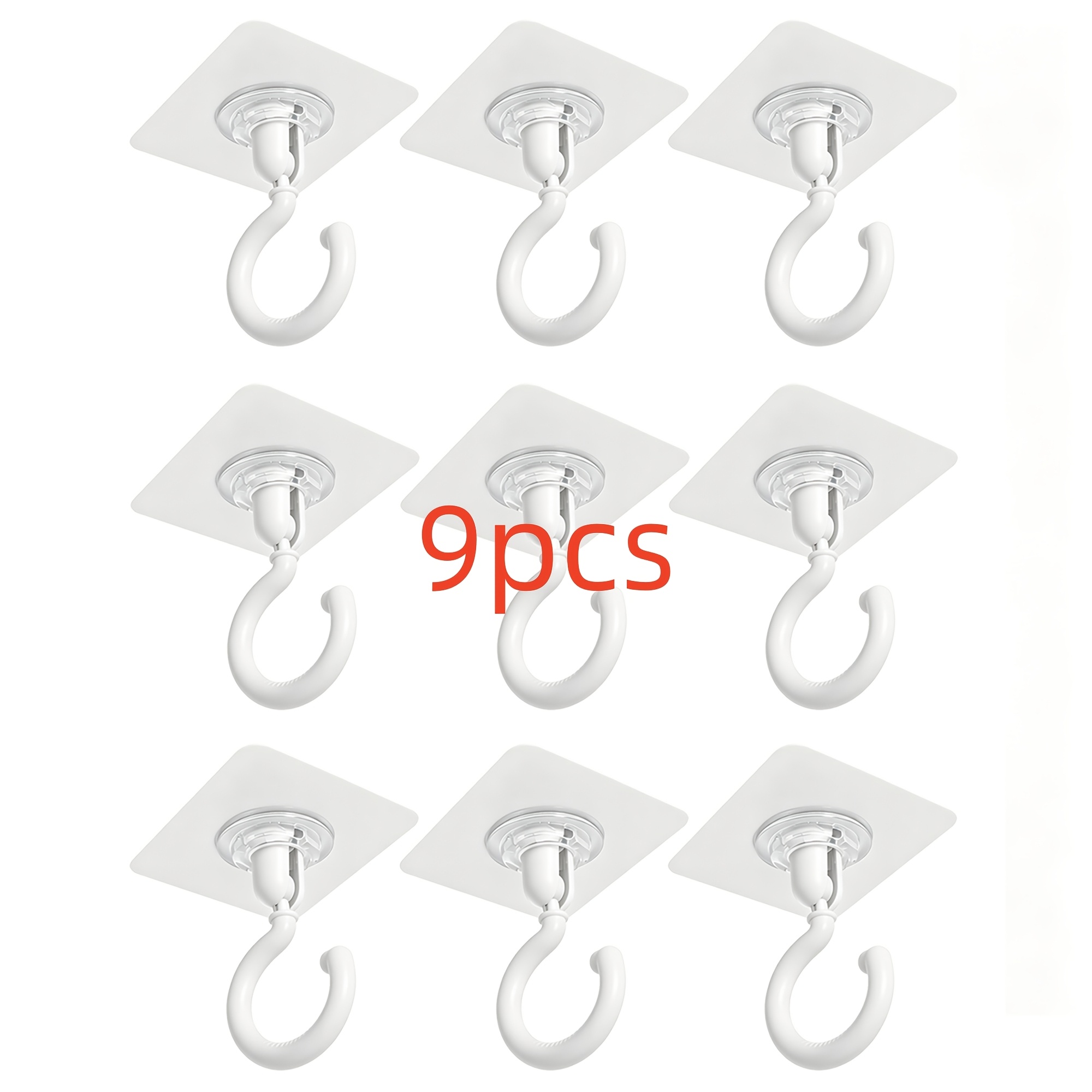 Image of 3/6/9pcs 360° Rotatable Adhesive Hooks, Ceiling Hooks, Removable Wall Hanging Hooks For Home, Kitchen, Bathroom, Bedroom, And Garden, Utility Hooks