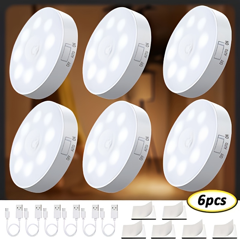TEMU 6pcs Rechargeable Under Cabinet Lighting, Motion Sensor Light Indoor, Usb Rechargeable Wall Lights, Led Motion Activated Magnetic Night Light Is