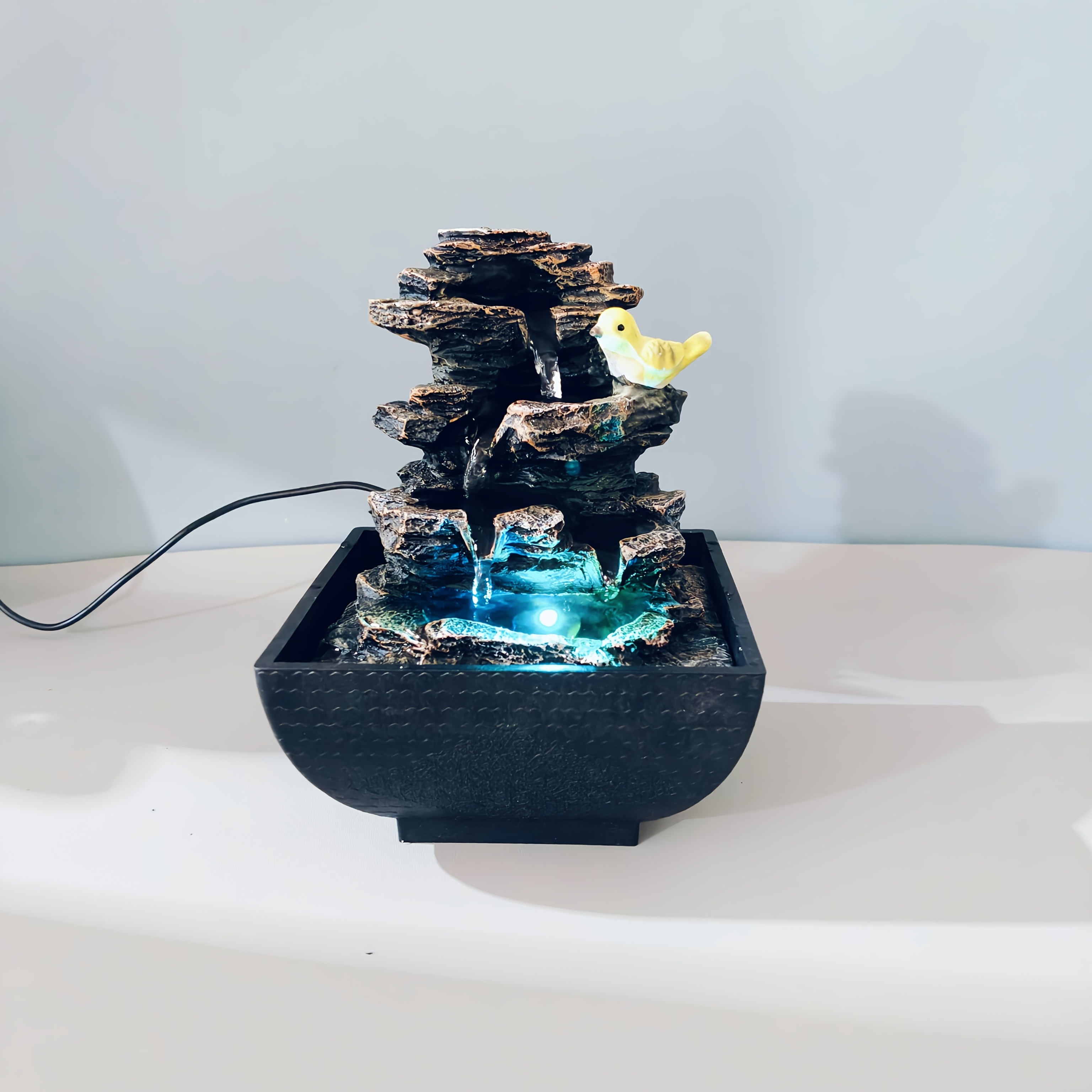 1 set of resin color-changing light imitation landscape fountain, bird rockery fountain, desktop placement creative USB power design, suitable for home and office decoration, suitable for business and Christmas, Valentine's Day, Thanksgiving and housewarming gifts