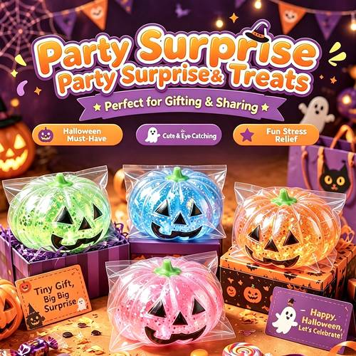 halloween pumpkin toys 4 different random colors glitter pumpkin toys tpr soft squeeze stress relief toys with sparkle inside individually wrapped halloween fidget toys fillers party gifts for children