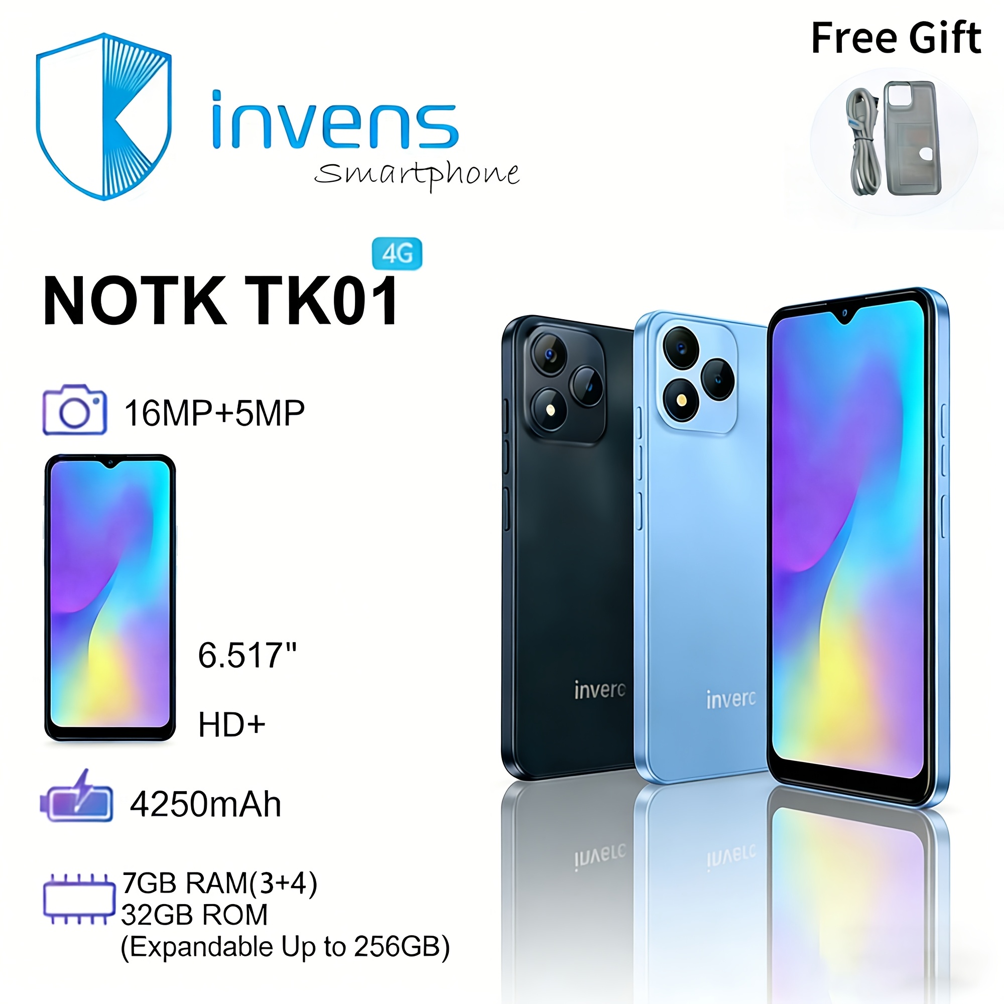 Invens-Note TK01 6.52 Inch Smartphone, 4G LTE with Octa-Core Android 12