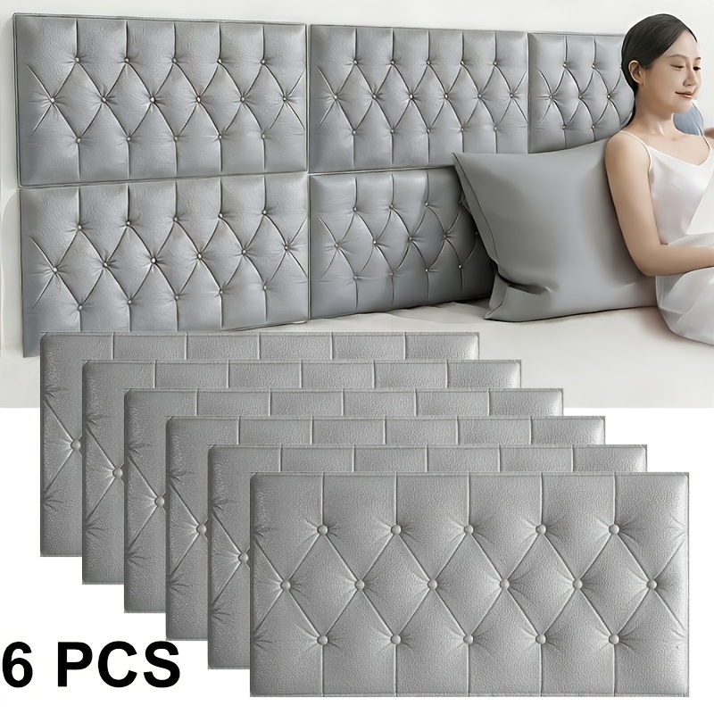 TEMU 6 piezas de paneles de pared 3D, cabecero moderno tapizado, autoadhesiva, para mesita de noche, adecuado para dormitorios, habitaciones,