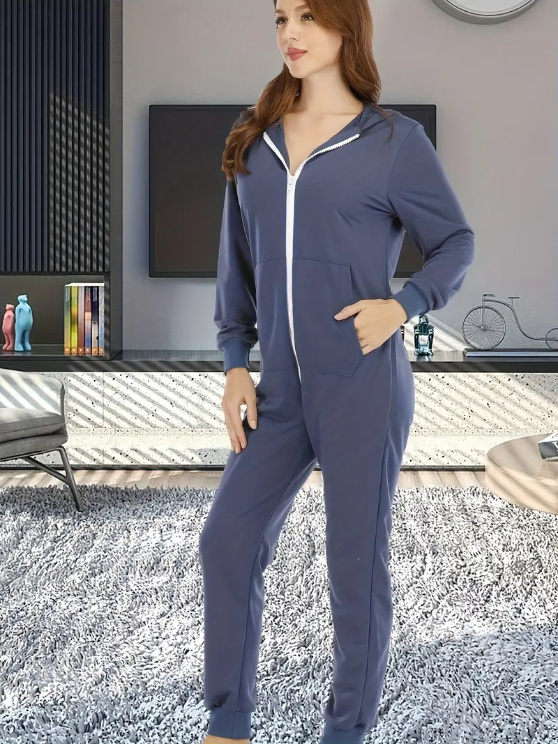 Womens Pajamas Jumpsuits Zip-up Hoodie Union Jumpsuit Romper Long Sleeve Sexy Onesie Bodysuits Sleepwear