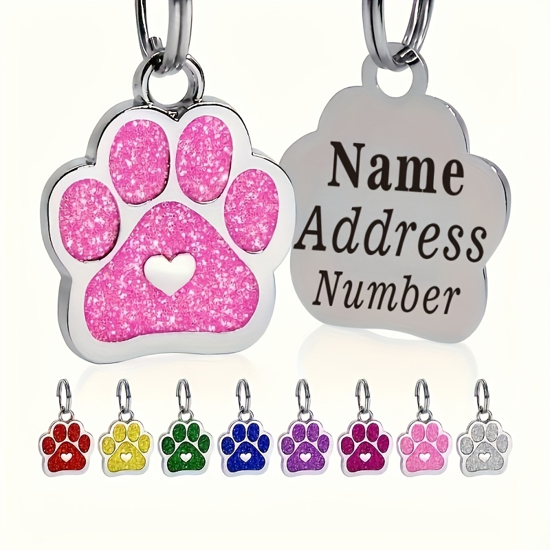 TEMU Pet Custom Carved Pet Tag - Stylish Paw Print Design, Personalized With Your Pet's Name And Phone Number - For Cats