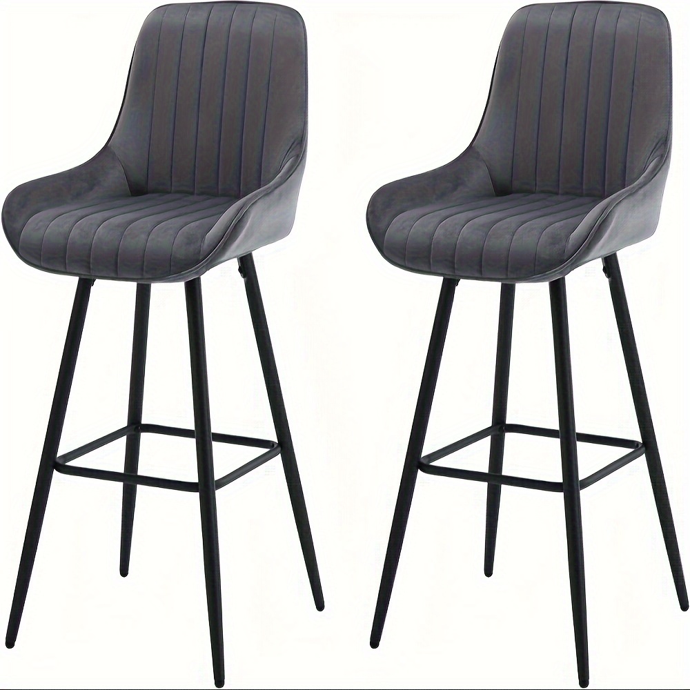 Image of 2pcs Bar Stools, Kitchen Stools, Counter Stools, Bistro Stool, Design Stool With Backrest Footrest, Padded Chair, Made Of Velvet Metal Legs, Dark Grey