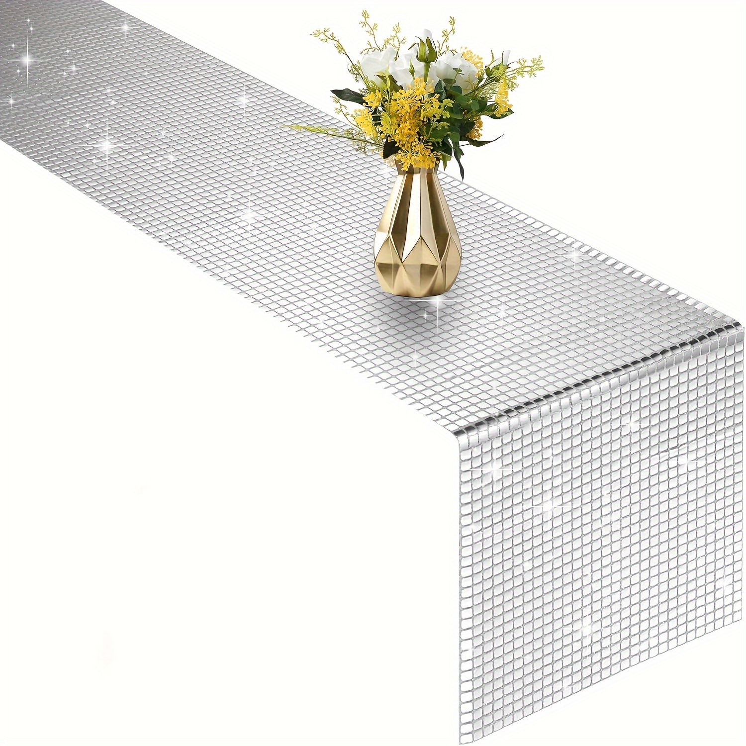 

1pc, Mirror Aluminum Foil Glitter Disco Table Runner, Suitable For Wedding, Birthday Party, Banquet Decoration Table Runner Tablecloth