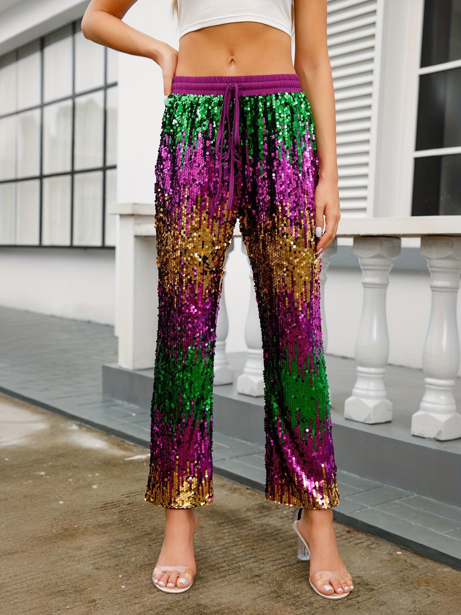 パンツ Sequinned Straight Leg Pants sequin pants women - United Kingdom