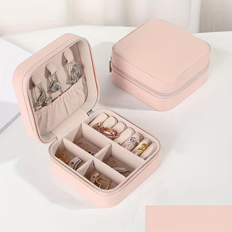 

Elegant Double-layer Jewelry Organizer - Compact & Portable, High-capacity Storage For Earrings And Necklaces With Zipper Closure