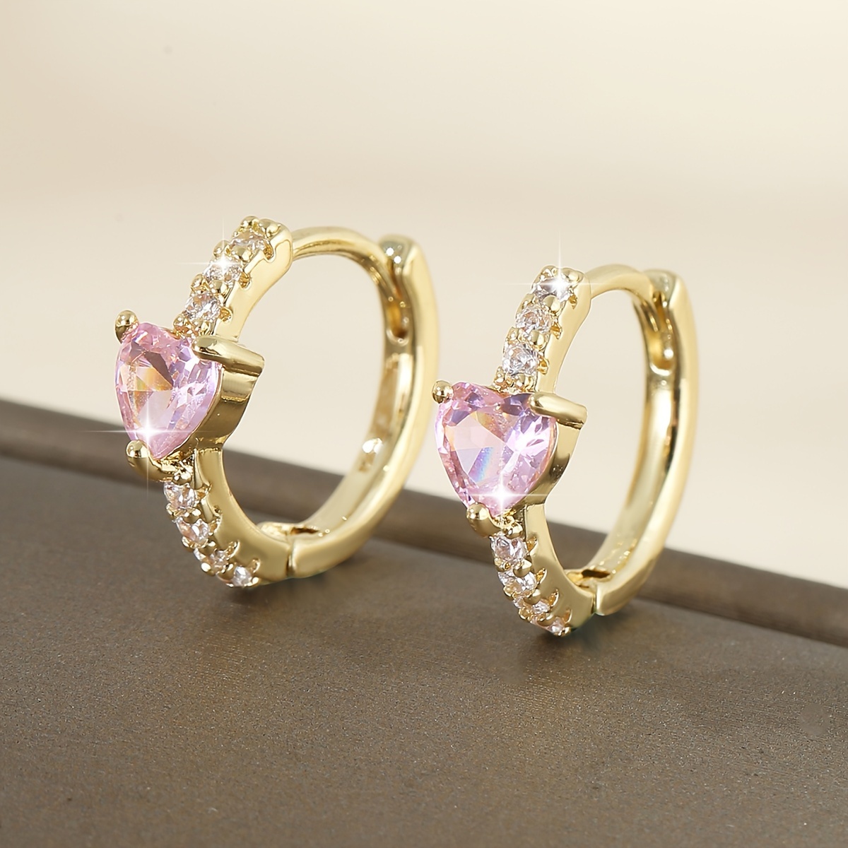 Chic Heart-shaped Hoop Earrings With Sparkling Cubic Zirconia - Nickel-free Copper, Perfect For Daily Wear & Gifts