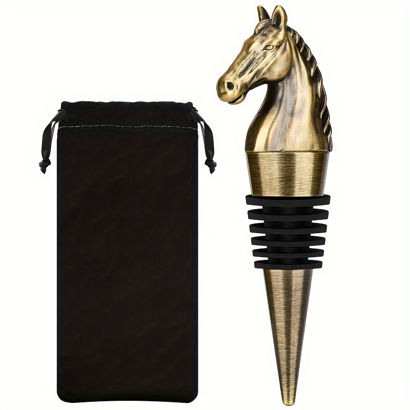 1pc wine stopper wine bottle sealing cap with storage box metal horse head wine stopper bottle stoppers for wine champagne wine gifts for father day christmas birthday gift bronze bag 12